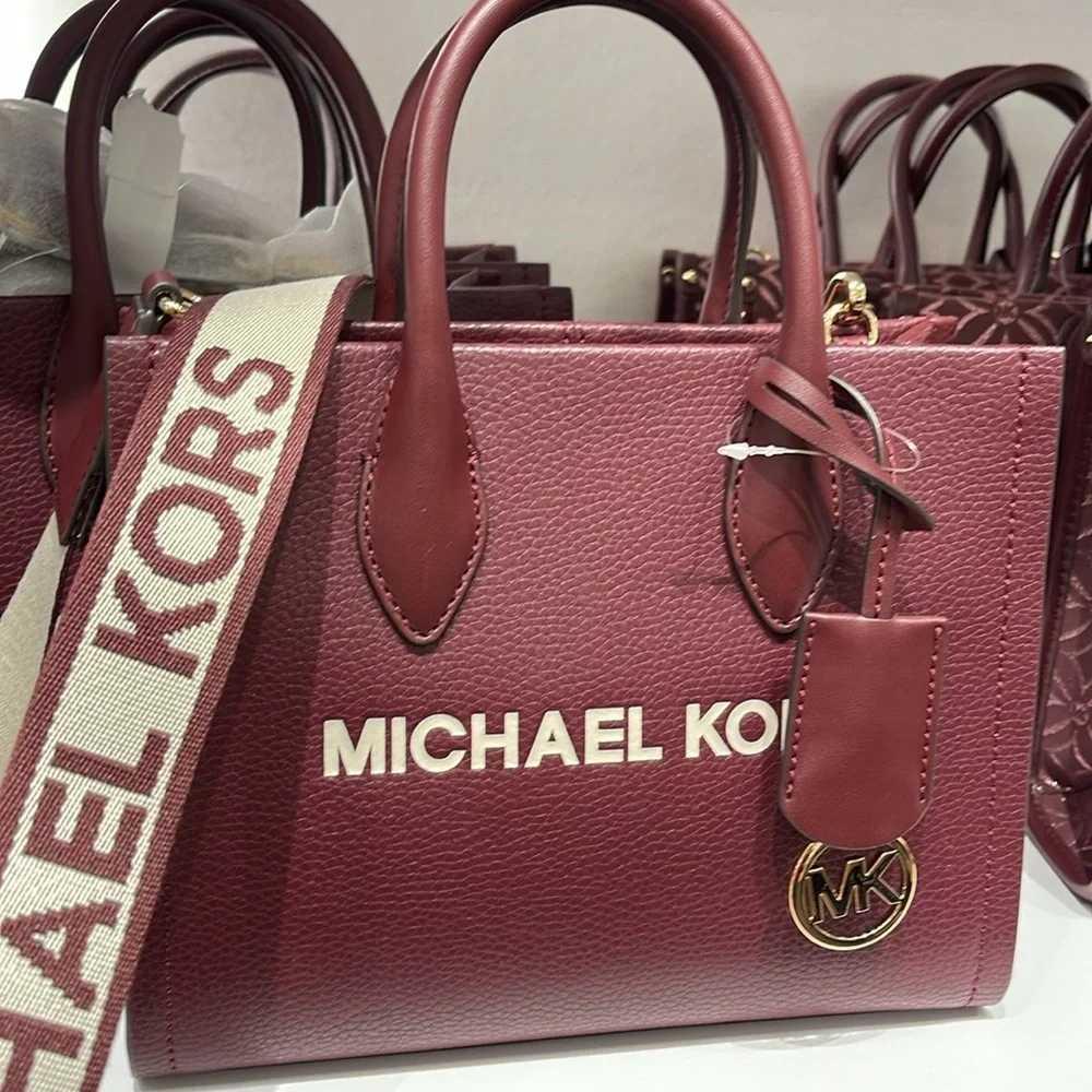 Michael Kors Mirella Small Pebbled Leather Crossbody Bag Oxblood  NWT